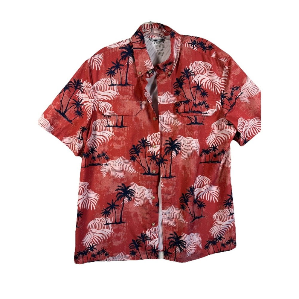 Chaps Mens‎ XL Performance Shirt Red Tropical Palm Tree  Button Down Shirt - Picture 2 of 13